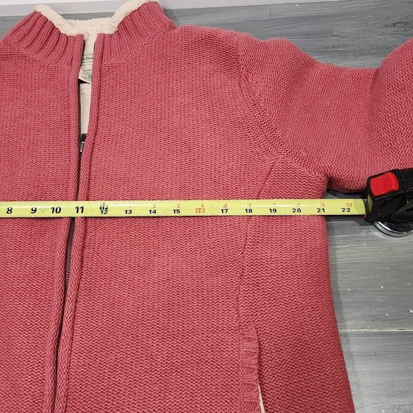 LL Bean Sweater Jacket Lambs Wool Blend Rosey Pink Sherpa Lined Full Zip Large‎ - Picture 8 of 9